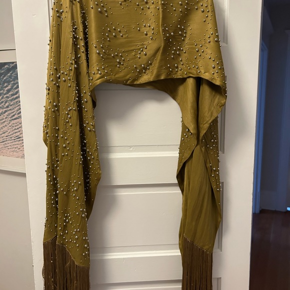 Rachael Comey Satin Olive Beaded Poncho - Picture 4 of 6
